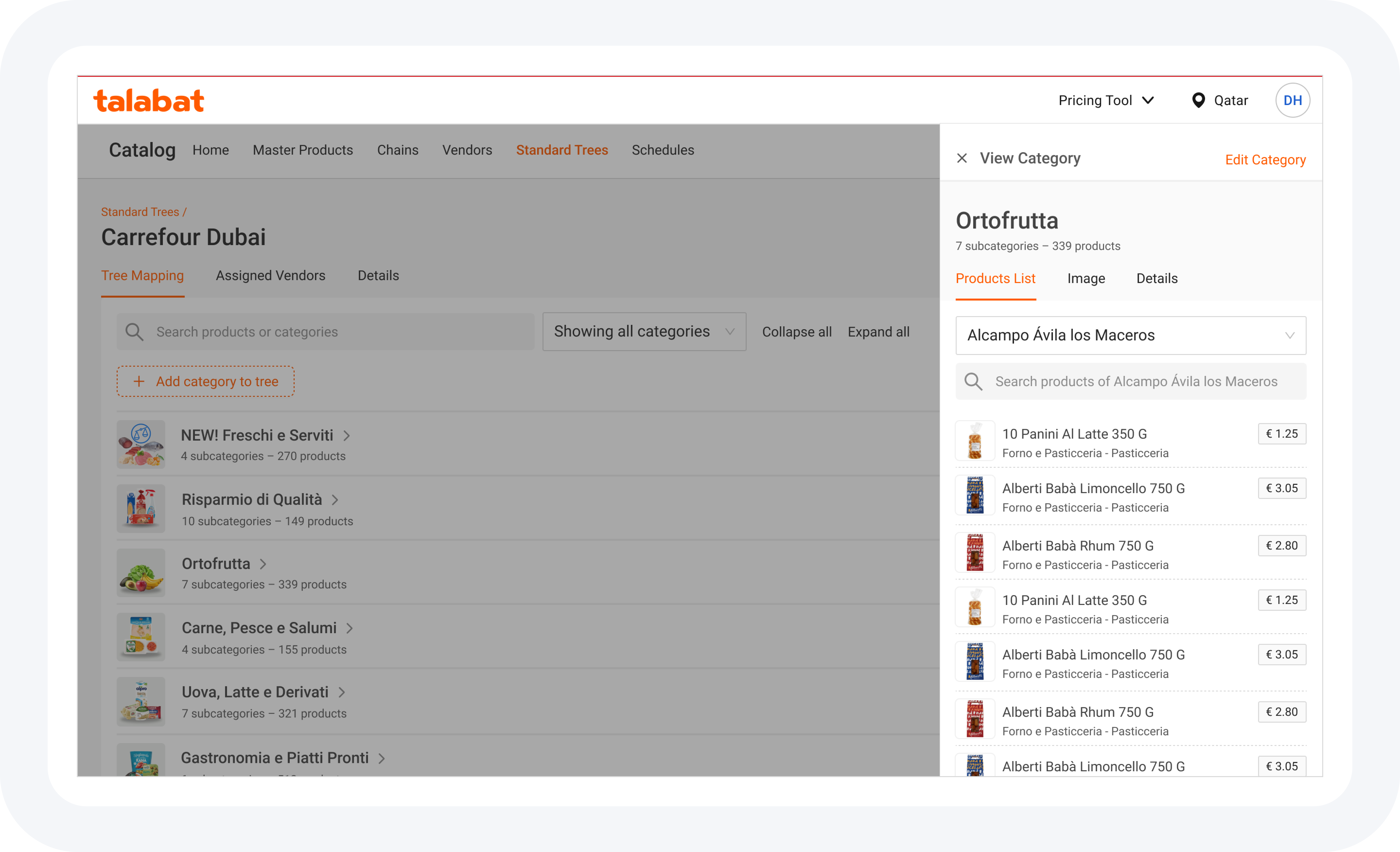 Category tree with the View Category drawer open